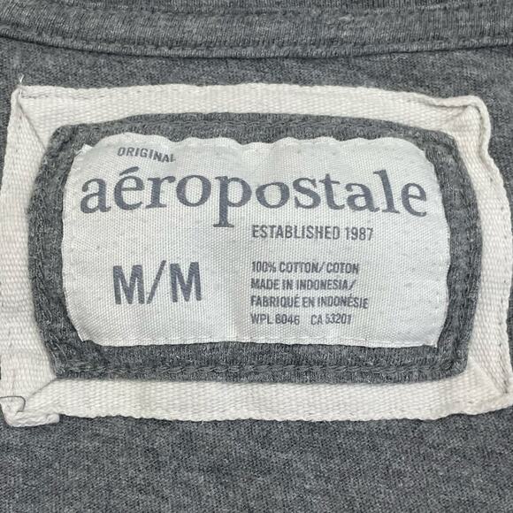 Aeropostale Y2K 2000s Embroidered Spell Out Shirt Fitted Gray Sz M VTG - Picture 4 of 8